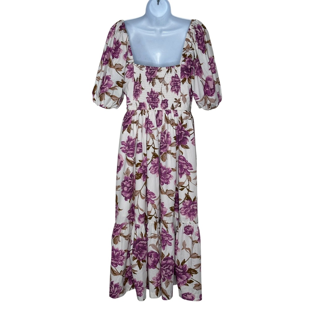 NEW Abercrombie & Fitch Emerson Poplin Puff Sleeve Midi Dress Medium Floral NWT - Picture 3 of 13